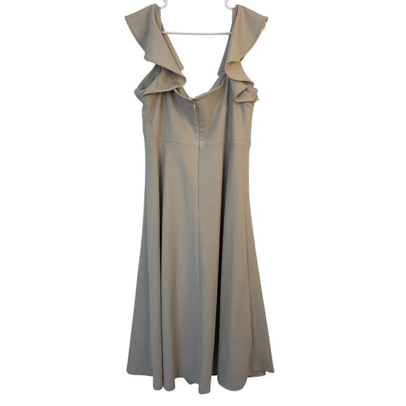 Calvin Klein Beige Flutter Sleeve Dress Size 14 RB10384 Latte Pleat Detail New - Picture 7 of 9